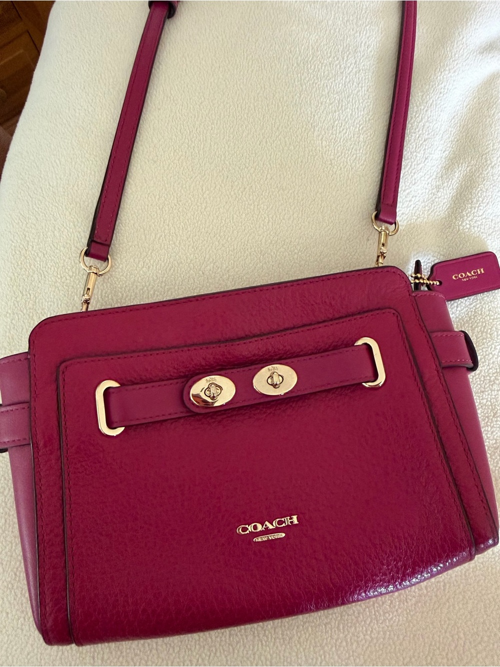Coach Leather Turnlock Crossbody in Raspberry Pink